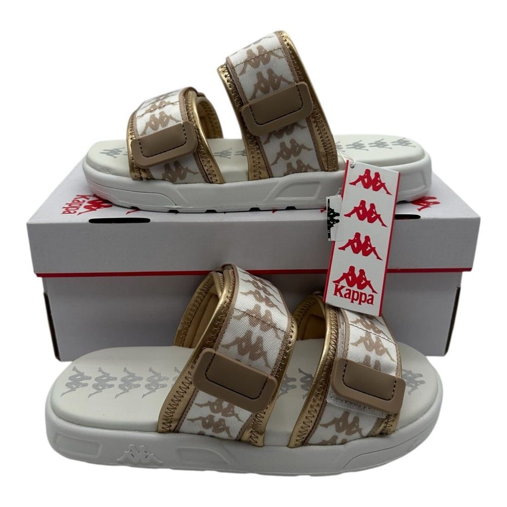 Kappa 222 Banda Aster 2 Sandals Womens Sz 6 White Almond Gold Slides 311BJLW-A0Q